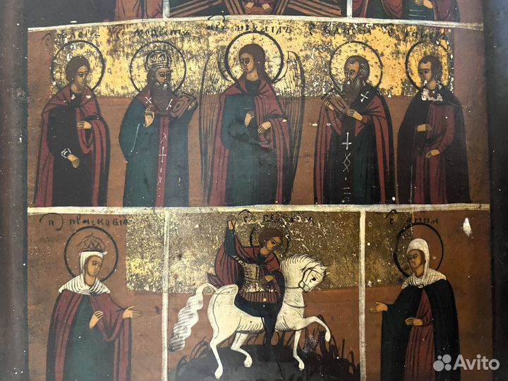 Икона избранные святые семичастная частник 19 век