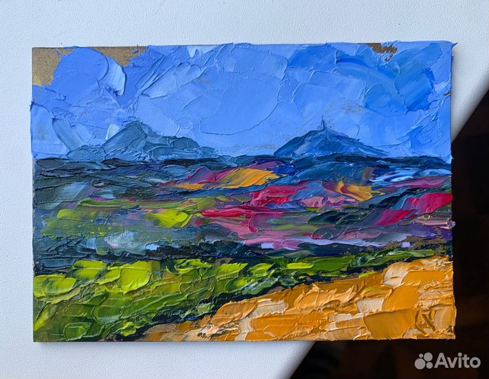 Картина маслом горы Кавказ Машук Бештау поле