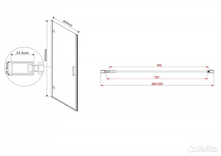 Душевая дверь Flex VDP-1F900CGB, 900, черный, сте