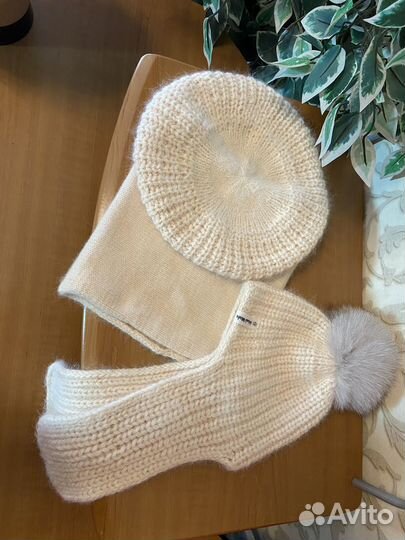 Шапка и снуд. Берет. из пуха норки