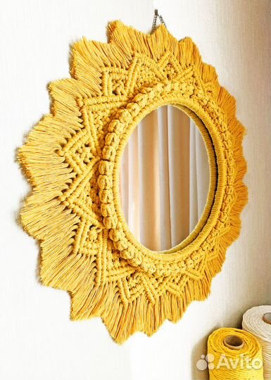 Зеркало макраме круглое. Зеркало декоративное