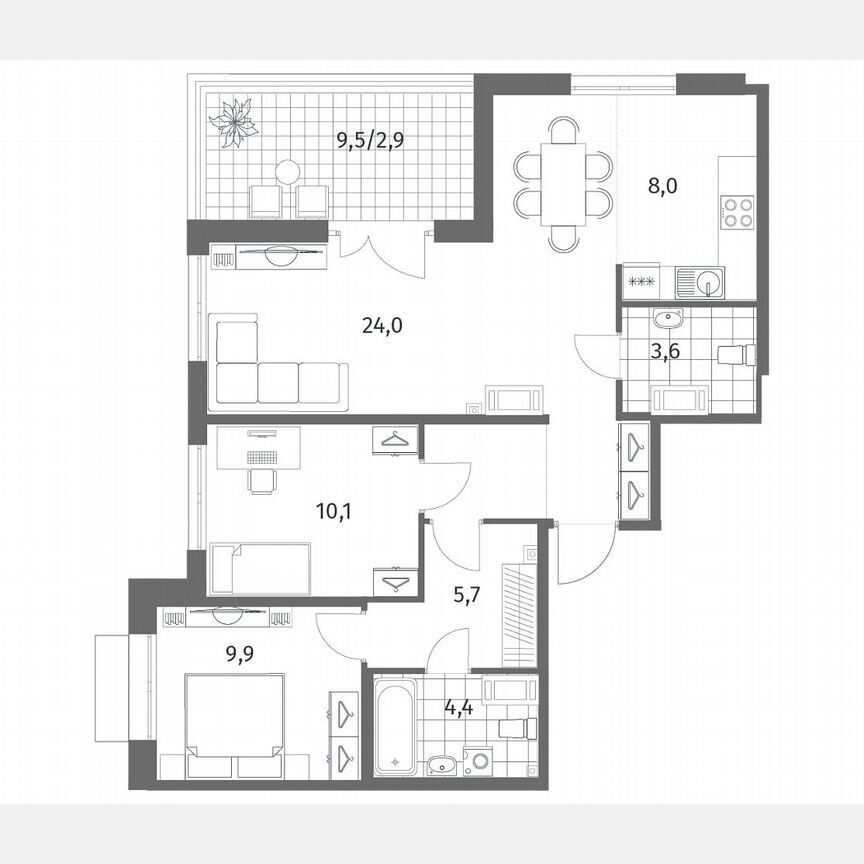 3-к. квартира, 74,8 м², 12/13 эт.