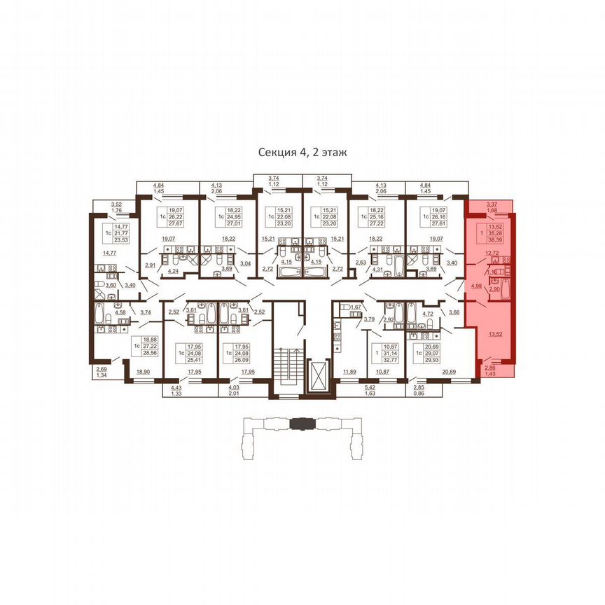 1-к. квартира, 38,4 м², 3/6 эт.