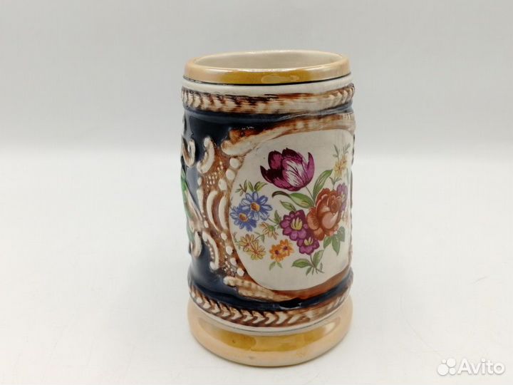 Кружка пивная 300 мл керамика рельеф Пейзаж Цветы