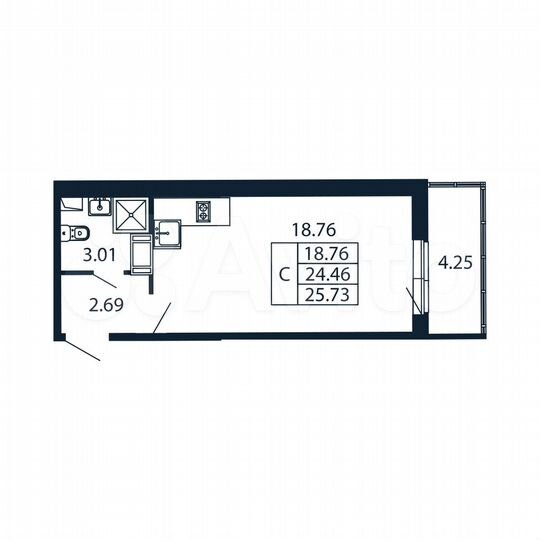 Квартира-студия, 25,7 м², 8/12 эт.