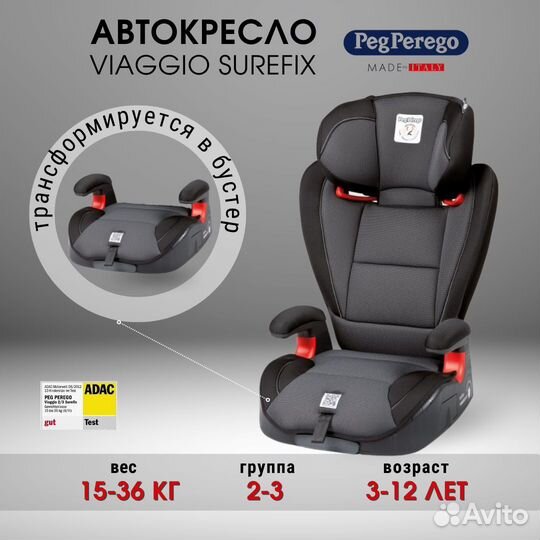 Автокресло-бустер Peg-Perego Surefix 15-36 (новое)