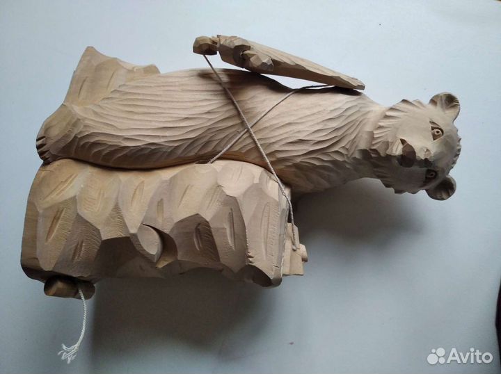 Деревянный медведь, скульптура настольная