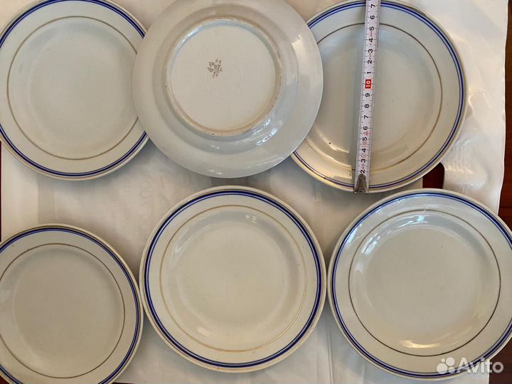 Тарелки с синей полосой времён СССР, 6 штук, Корея
