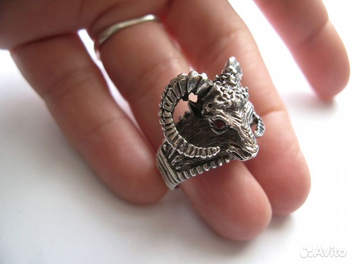 Мужское Кольцо Овен Серебро Гранат Лондон 1972 г