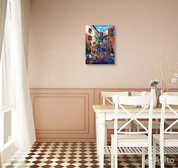 Картина маслом Кафе в старом городе холст 40*30см
