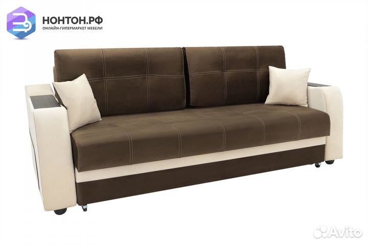 Диван еврокнижка Бостон бежевый / коричневый