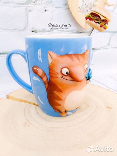 Декорированная кружка полимерной глиной. Рыжий кот