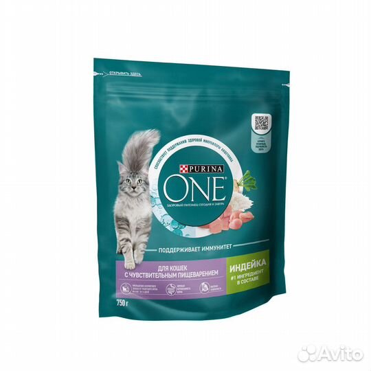 Корм purina ONE для взрослых кошек с чувствительны