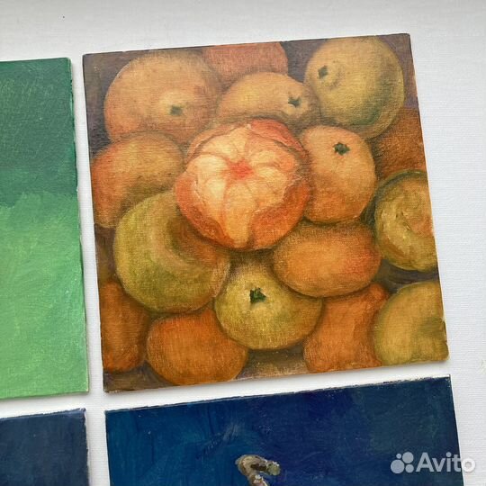 Картина маслом этюды фруктов/ мандарины / яблоки