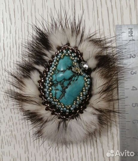 Брошь. Ручная работа. Натуральная бирюза