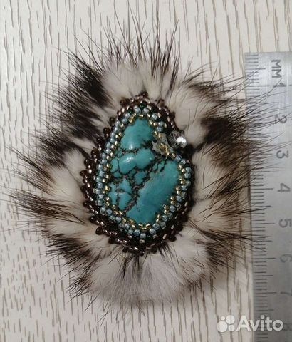 Брошь. Ручная работа. Натуральная бирюза
