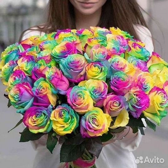 Радужные розы Цветы Доставка