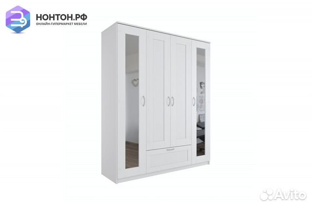 Шкаф четырехстворчатый Сириус белый с одним ящиком