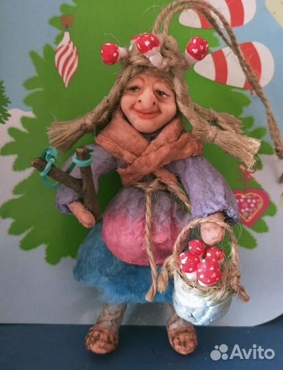 Ватная елочная игрушка. Баба я Яга