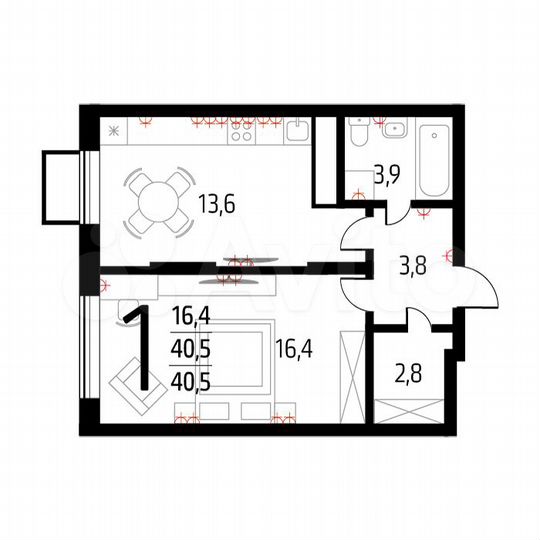 1-к. квартира, 40,5 м², 2/14 эт.