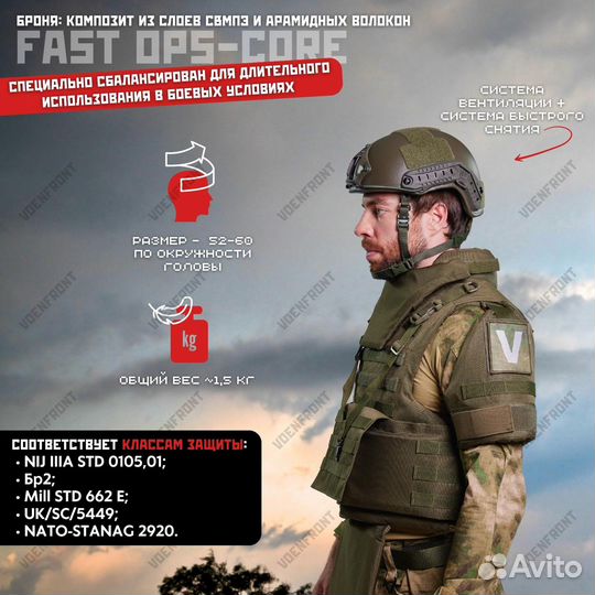 Шлем защитный бр2 fast Ops-Core олива NIJ iiia