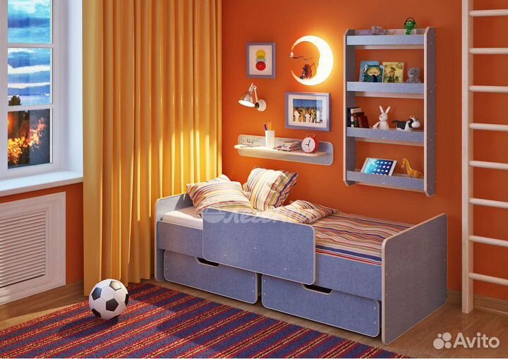 Детский комплект - кровать, навесные полки