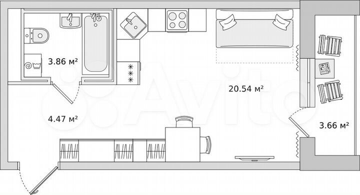 Квартира-студия, 28,6 м², 9/21 эт.