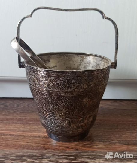 Ведро для льда с щипцами мельхиор