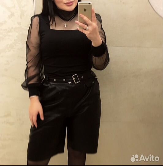 Шорты женские кожаные 46