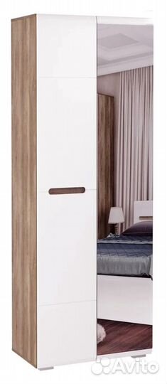 Шк-22 Шкаф 2-ств. с зеркалом дуб каньон/белый глян