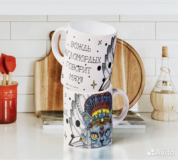 Кружка с авторским принтом Кот, моряк, единорог др