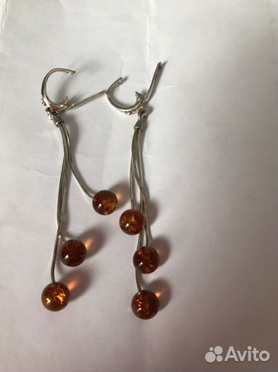 Серьги серебро, янтарь