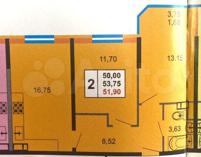 2-к. квартира, 52 м², 15/15 эт.