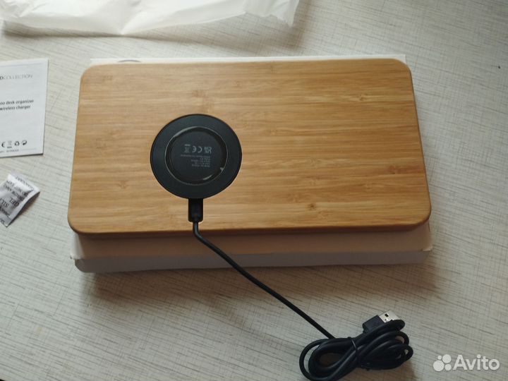 Bamboo desk organizer 5w wireless charger