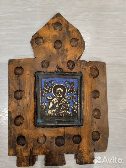 Икона Николая чудотворца латунная
