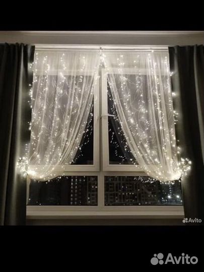 Гирлянда хвойная лапа, веточки, фейерверк