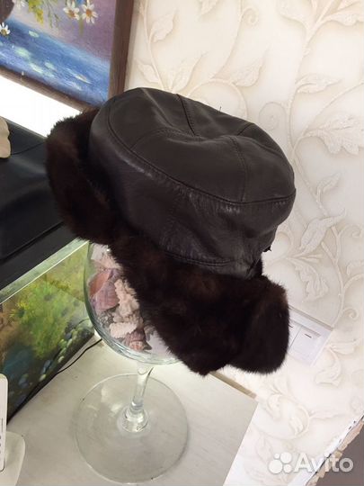 Шапка кожа и мех натуральный