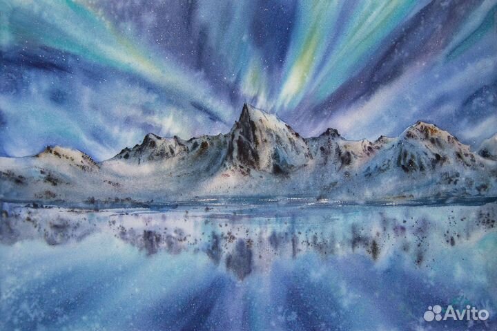 Картина акварелью горы 