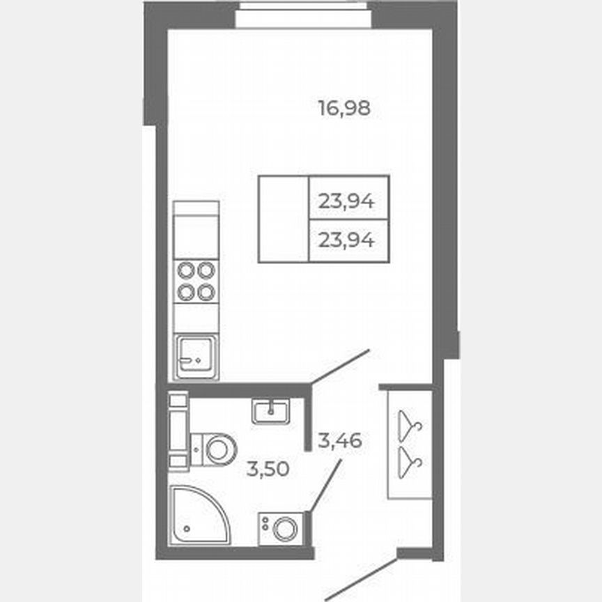 Квартира-студия, 23,9 м², 2/4 эт.