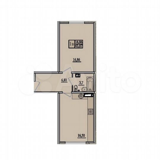 1-к. квартира, 43,9 м², 1/12 эт.