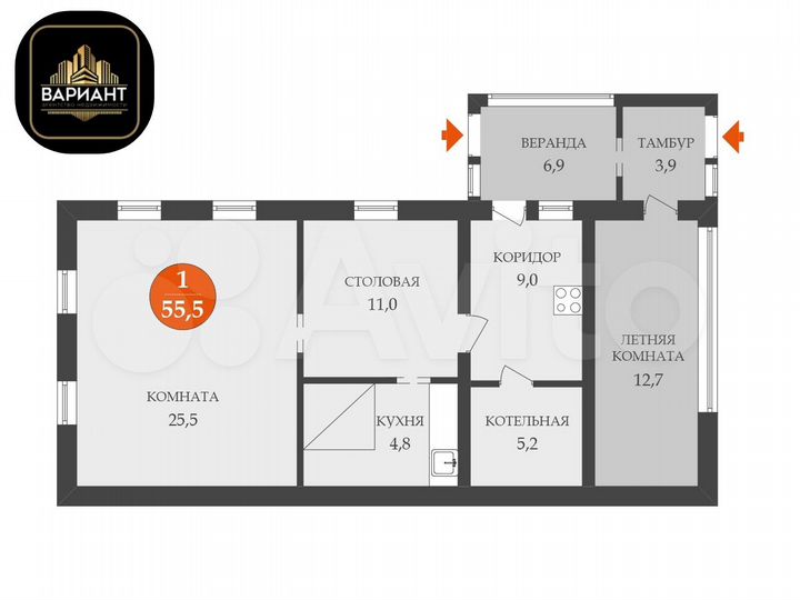 Дом 55,5 м² на участке 31 сот.