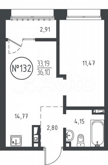 1-к. квартира, 36,1 м², 6/10 эт.