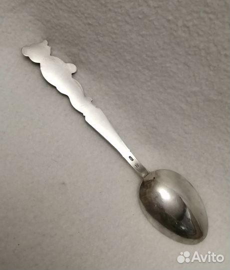 Чайная ложка. Серебро 916 проба. Мишка. Эмаль