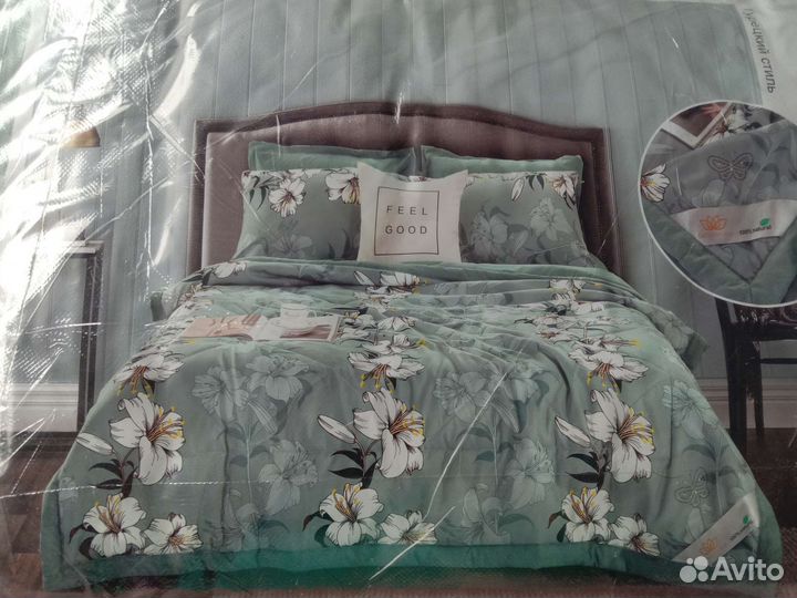 Белье постельное Евро с одеялом хлопок 4 наволочки