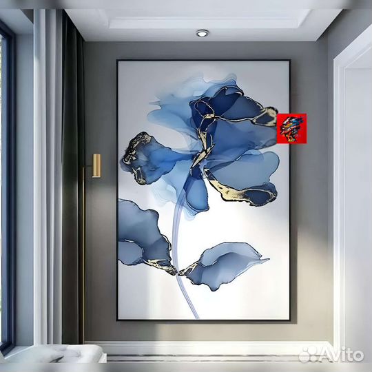 Картина для интерьера цветы голубые