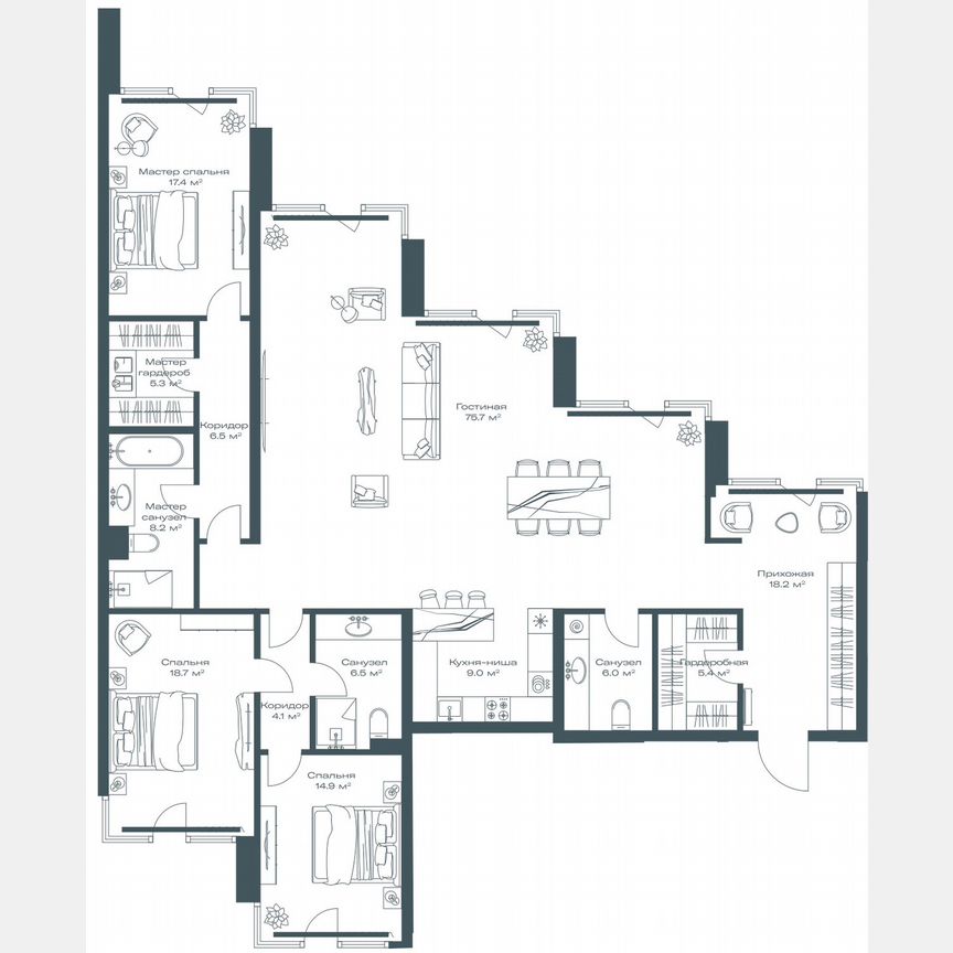 4-к. квартира, 195,9 м², 6/11 эт.