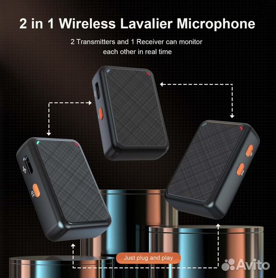 2 беспроводных петличных микрофона + приемник