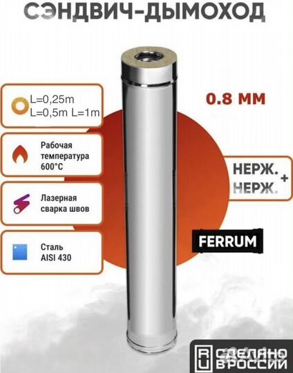 Сэндвич дымоход Ferrum 115х200 нерж L-1m