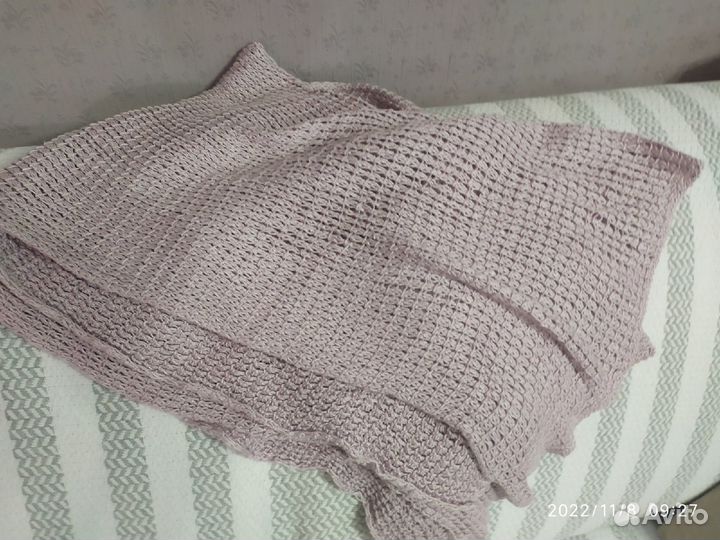 Палантин вязаный крючком х/б нежно-сиреневый