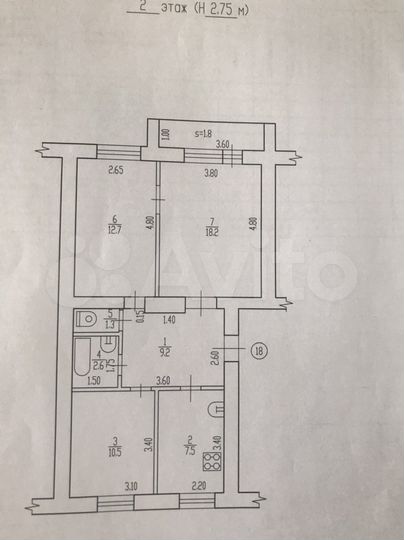 3-к. квартира, 62 м², 2/5 эт.